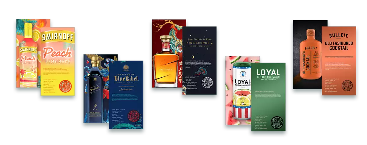 Diageo Cards - Smirnoff Peach, Blue Label, John Walker, Loyal Watermelon, Bulleit Cocktail